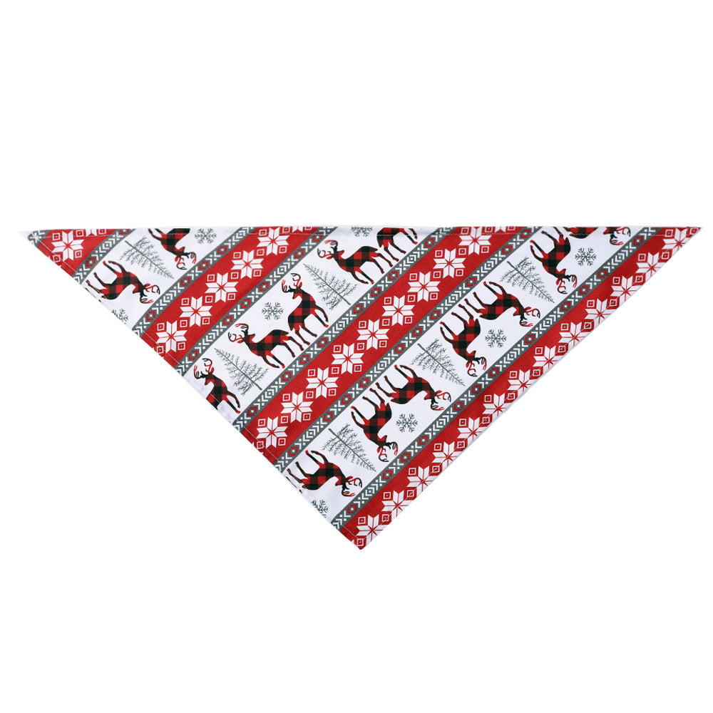 Christmas Pet Bandana Polyester Printed Triangle Scarf Reindeer Santa Snowflake Pattern For Dogs Cats Holiday Party Decoration