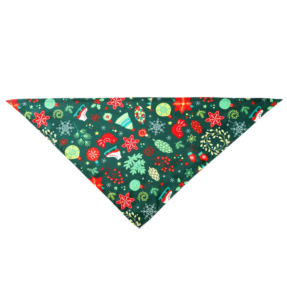 Christmas Pet Bandana Polyester Printed Triangle Scarf Reindeer Santa Snowflake Pattern For Dogs Cats Holiday Party Decoration