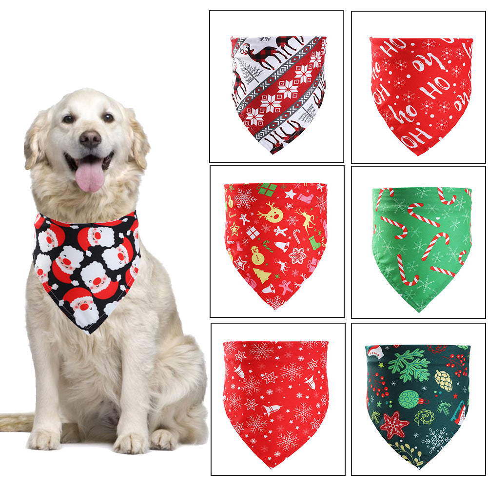 Christmas Pet Bandana Polyester Printed Triangle Scarf Reindeer Santa Snowflake Pattern For Dogs Cats Holiday Party Decoration