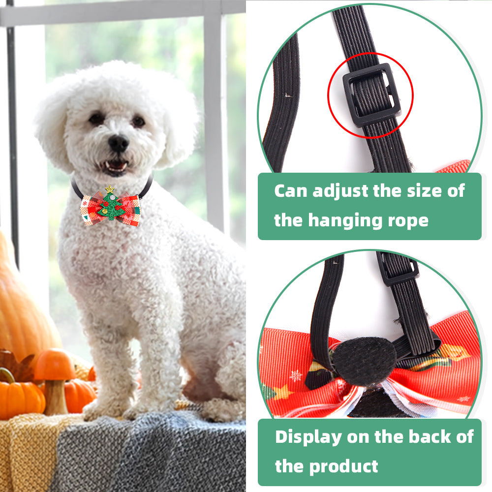 Christmas Pet Bow Tie Adjustable Polyester Collar With Alloy Bells Santa Reindeer Tree Pattern For Cats Dogs Decoration