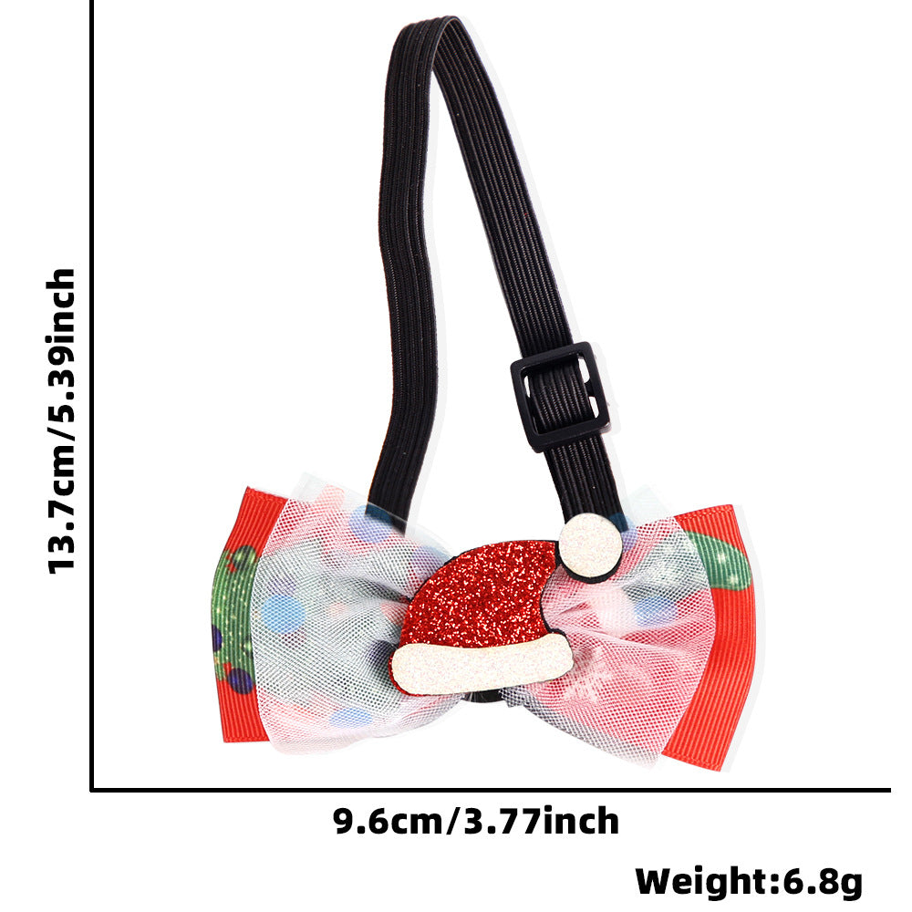 Christmas Pet Bow Tie Adjustable Polyester Collar With Alloy Bells Santa Reindeer Tree Pattern For Cats Dogs Decoration