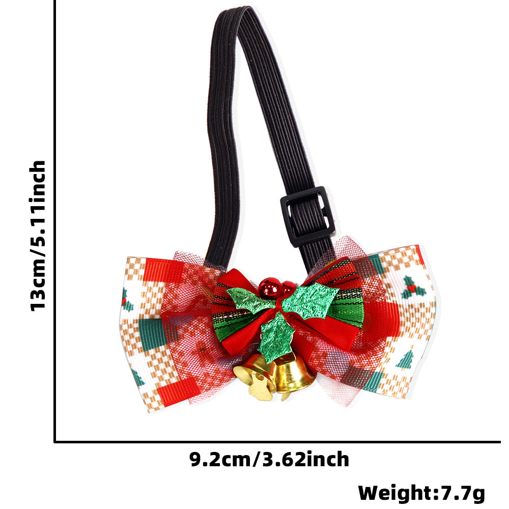 Christmas Pet Bow Tie Adjustable Polyester Collar With Alloy Bells Santa Reindeer Tree Pattern For Cats Dogs Decoration
