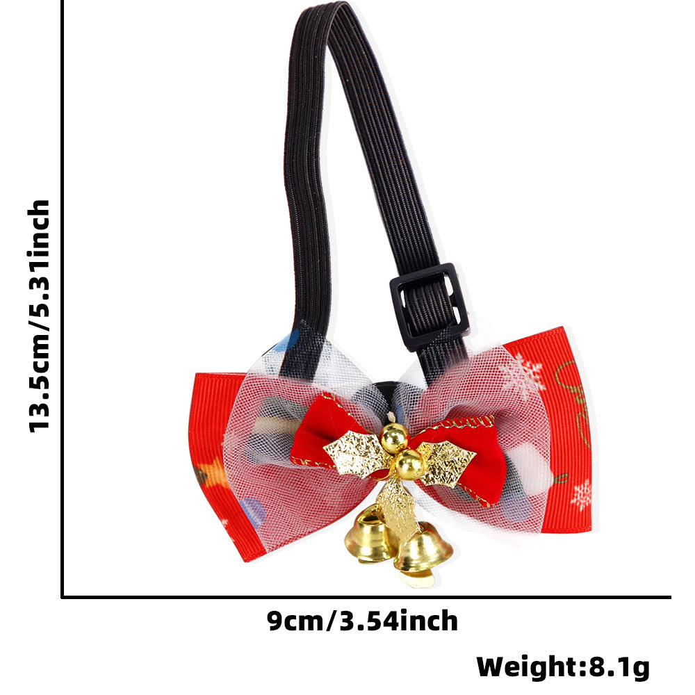 Christmas Pet Bow Tie Adjustable Polyester Collar With Alloy Bells Santa Reindeer Tree Pattern For Cats Dogs Decoration