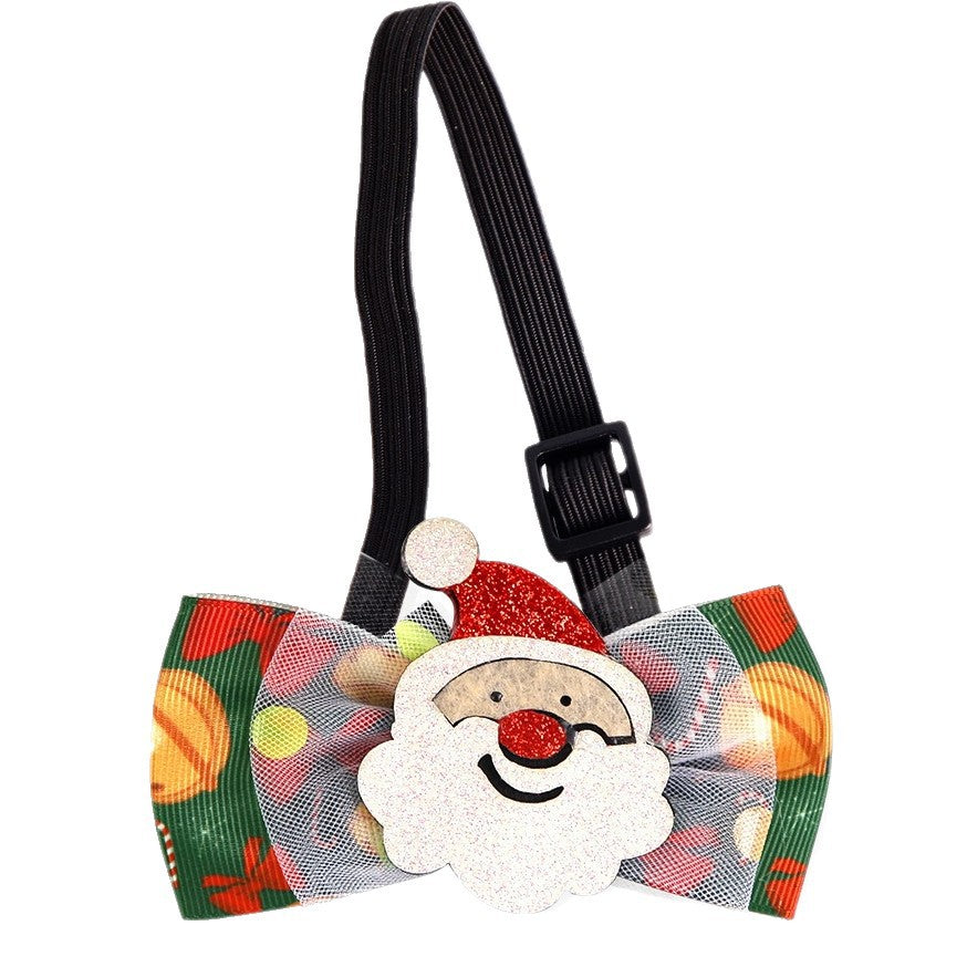 Christmas Pet Bow Tie Adjustable Polyester Collar With Alloy Bells Santa Reindeer Tree Pattern For Cats Dogs Decoration