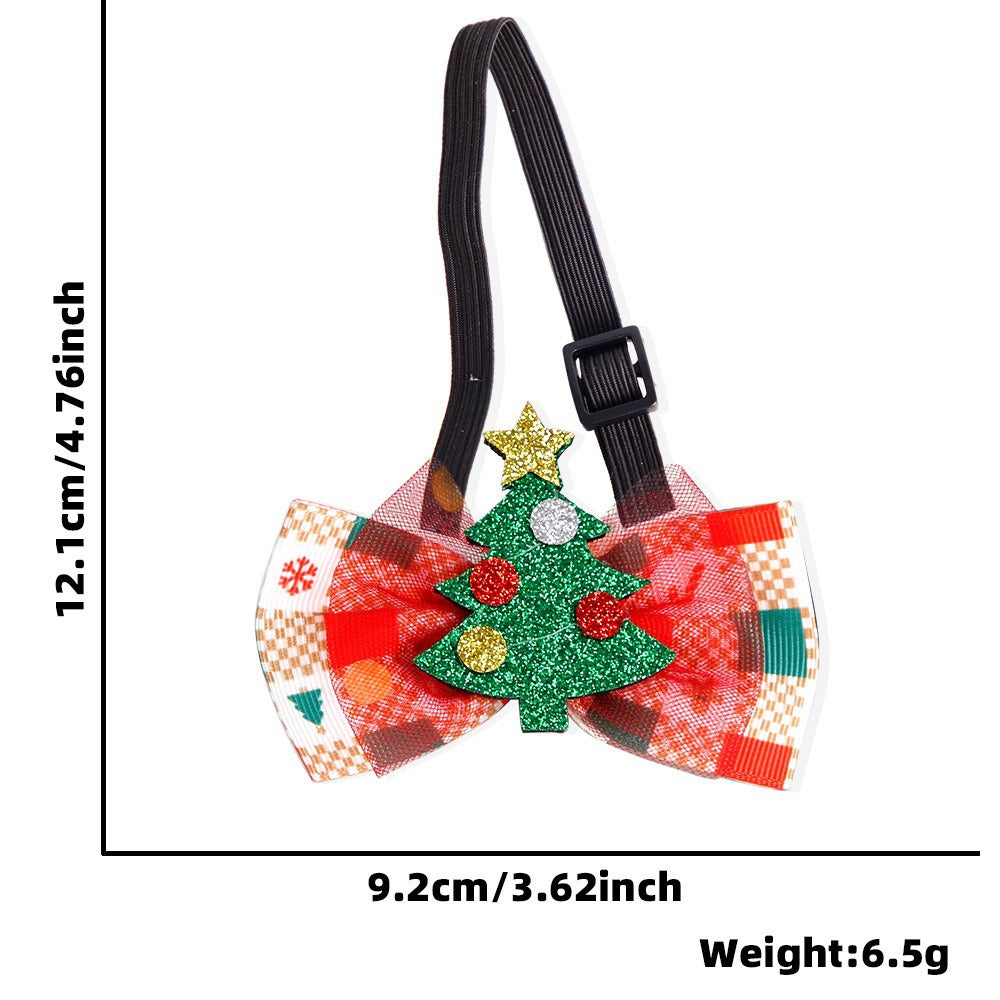 Christmas Pet Bow Tie Adjustable Polyester Collar With Alloy Bells Santa Reindeer Tree Pattern For Cats Dogs Decoration