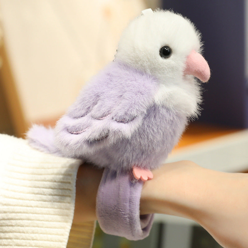 Cute Parrot Plush Slap Bracelet Bird Shape Snap Band Wristband Keychain Pendant Soft Animal Decorative Accessory
