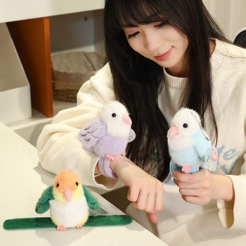 Cute Parrot Plush Slap Bracelet Bird Shape Snap Band Wristband Keychain Pendant Soft Animal Decorative Accessory