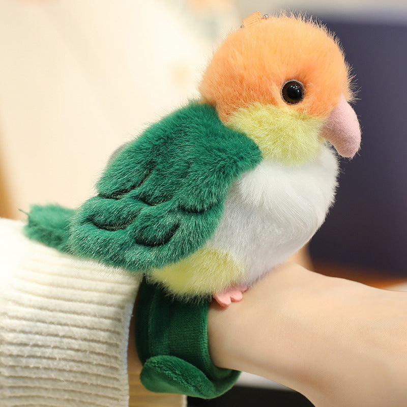 Cute Parrot Plush Slap Bracelet Bird Shape Snap Band Wristband Keychain Pendant Soft Animal Decorative Accessory