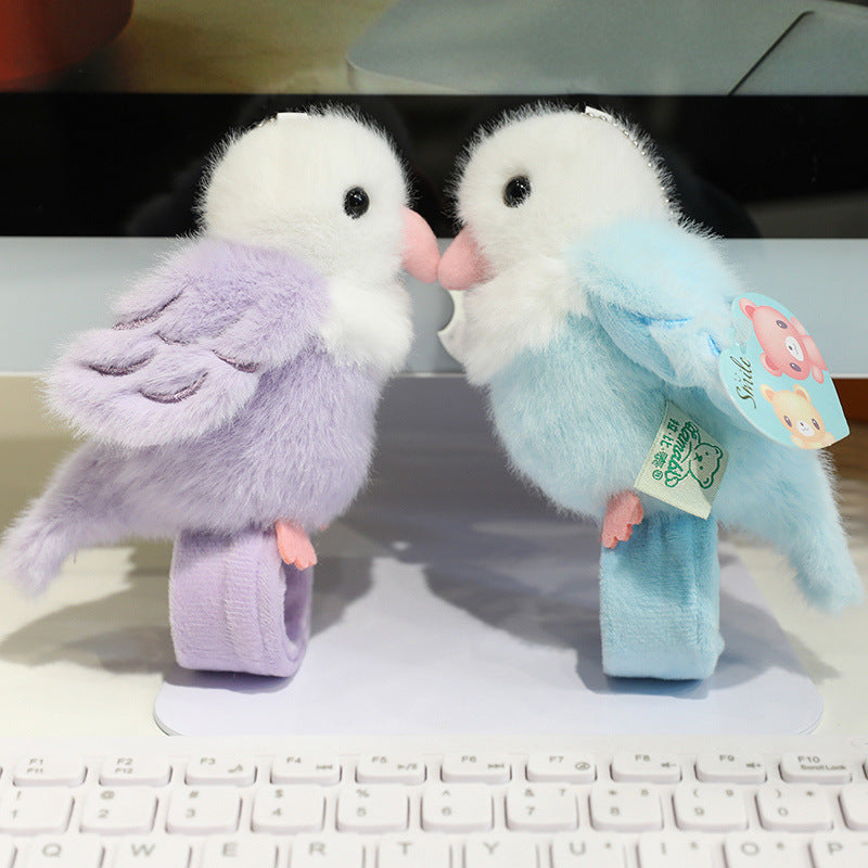 Cute Parrot Plush Slap Bracelet Bird Shape Snap Band Wristband Keychain Pendant Soft Animal Decorative Accessory